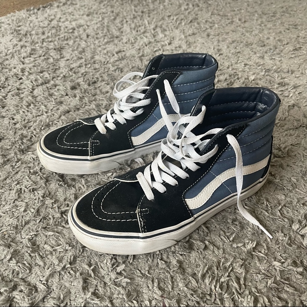 vans sk8 hi blue and black vans